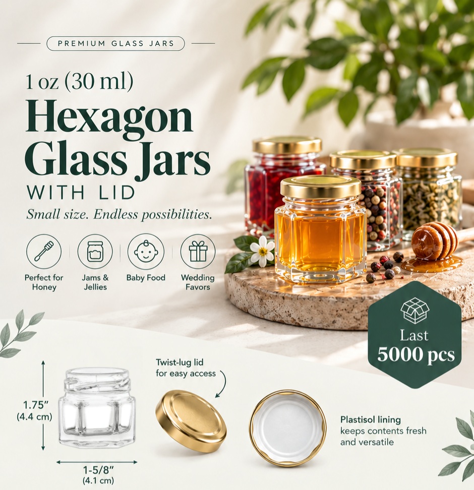 1 oz Hexagon Glass Jar